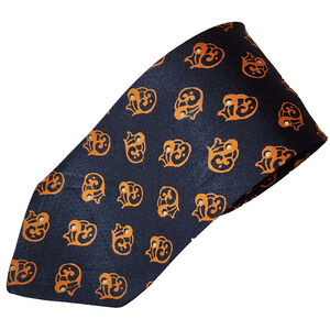 Neiman Marcus Black and Orange Paisley Skinny Silk Necktie Vintage 2.5"x54"